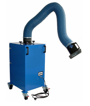 Product shot of the Plymoth MF Mobile Filter P-001 (mobile welding fume extractor) with 2 metre Table-Mounted IS Fume Extraction Arm